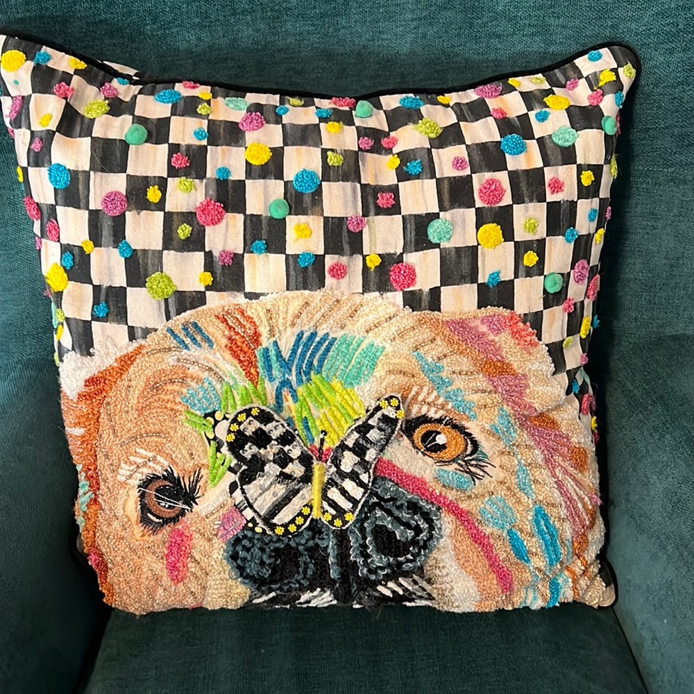 MacKenzie Childs like new puppy dot Pillow. Used for display only.